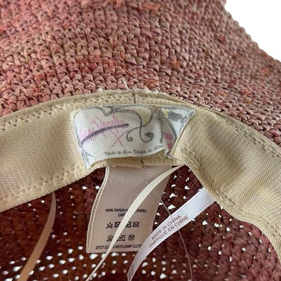 Free People Floppy Distressed Pink Straw Beach Festival Boho Hippie Hat One Size - Picture 6 of 7